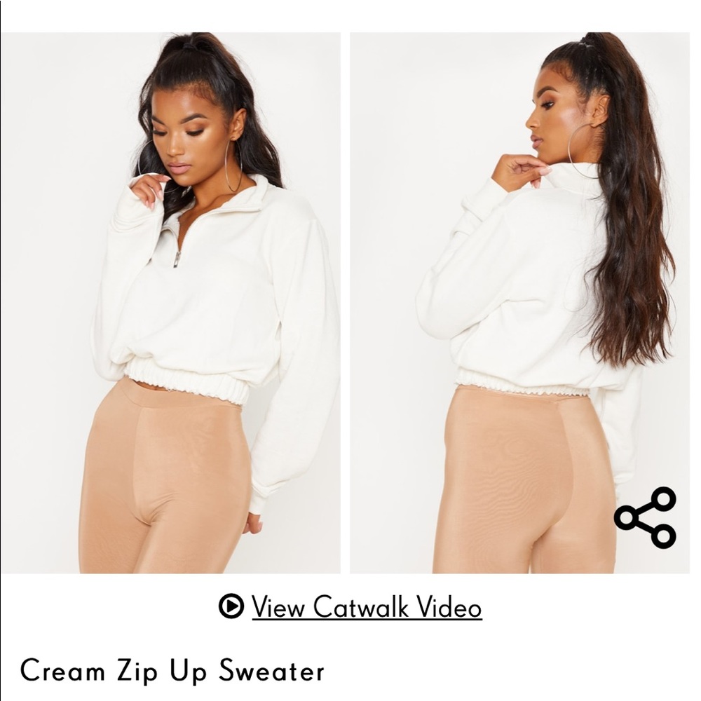 PLT Cream Crop Zip Up Sweater